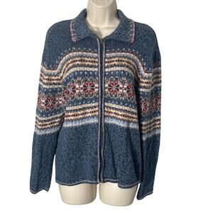 Heirloom Collectibles Vintage Fair Isle Zip Up Sweater Size L